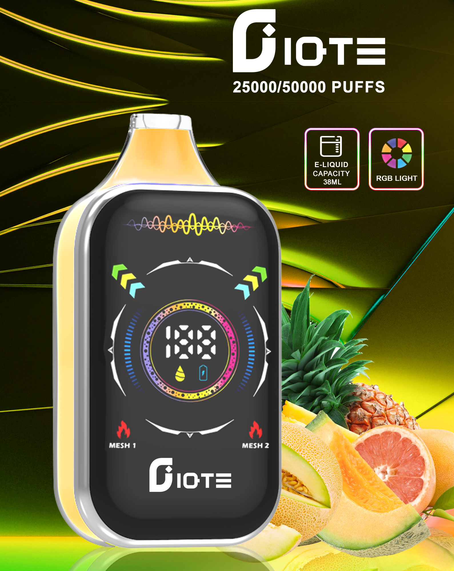 vapesterra.com IQTE Hyper Vape 50K(50000) Puffs Smart Full-Screen Display 2% or 5% nicotine 50mL of e-liquid 850mAh rechargeable battery Type-C Quick Charging Disposable Vape