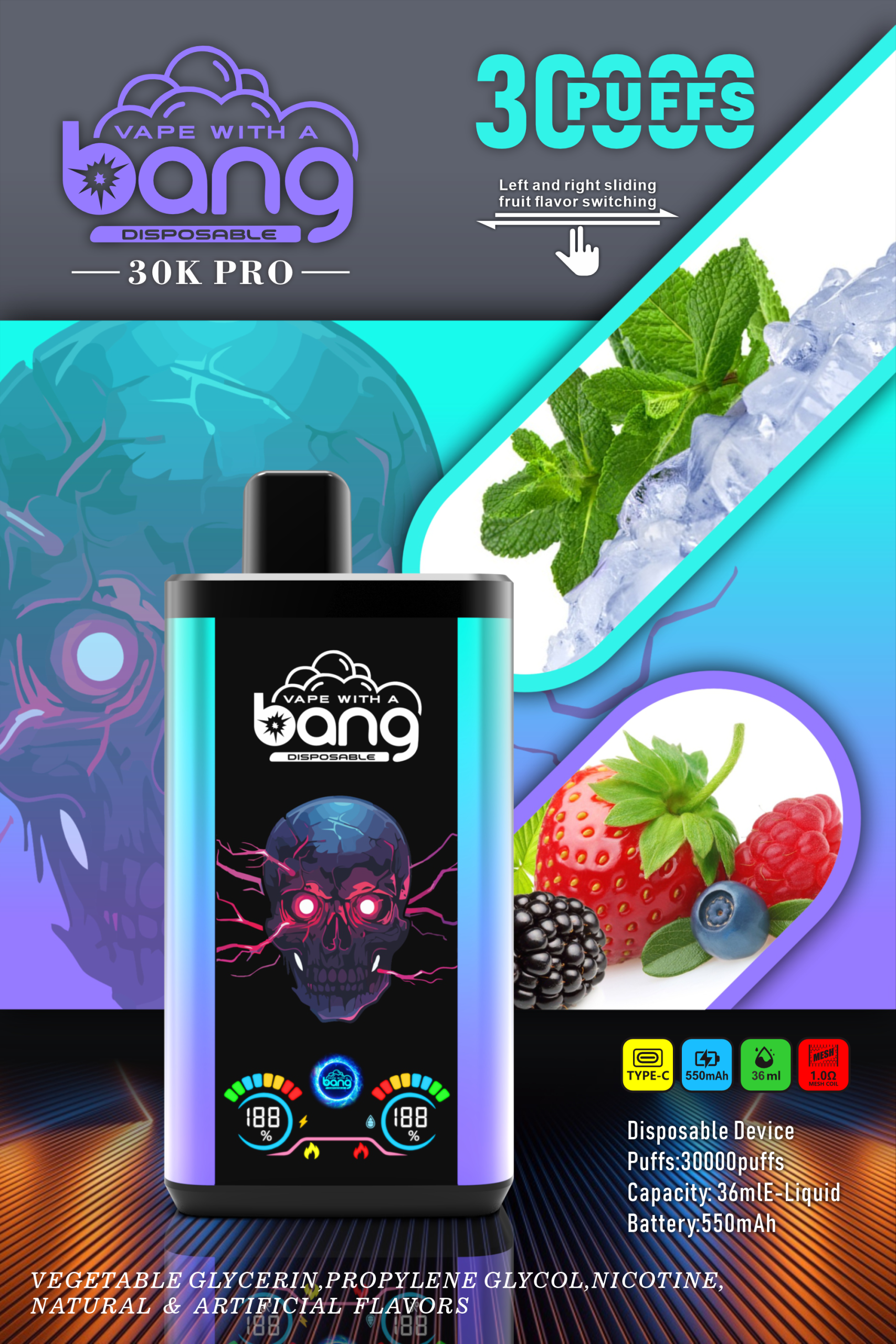 vapesterra.com Bang 30K(30000) Puffs PRO Dual Flavor Screen Display 36ml E-liquid 0% 2% 3% 5% Nicotine Disposable Vape