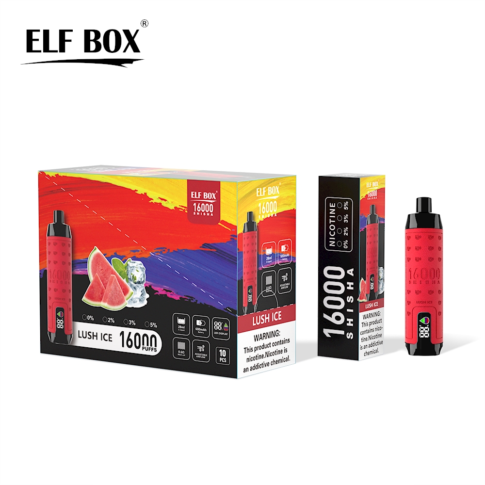 vapesterra.com ELF BOX SHISHA 16000(16K) Puffs 28ml e-liquid 0% 2% 3% 5% Nicotine LED Display Type-C rechargeable Leather Disposable Vape Pen