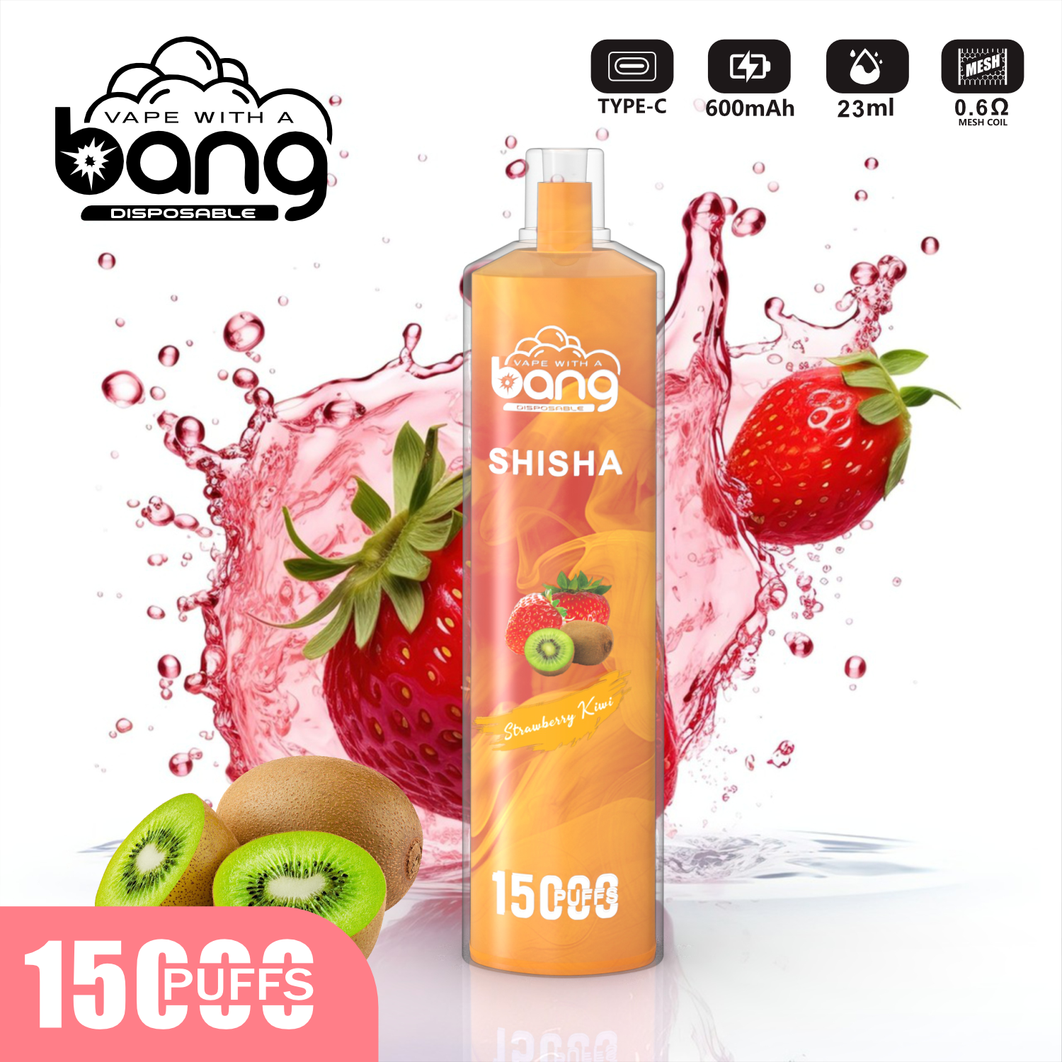 vapesterra.com Bang SHISHA 15K(15000) Puffs 0% 2% 3% 5% Nicotine 600mAh Battery 23ml Oil Disposable Vape Pen